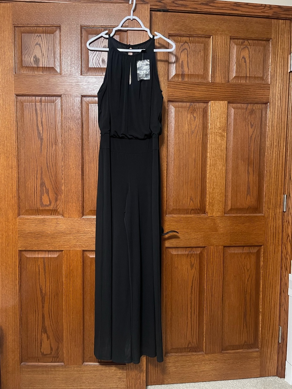White House Black Market Black Halter Keyhole Wide Leg Jumpsuit - Size L